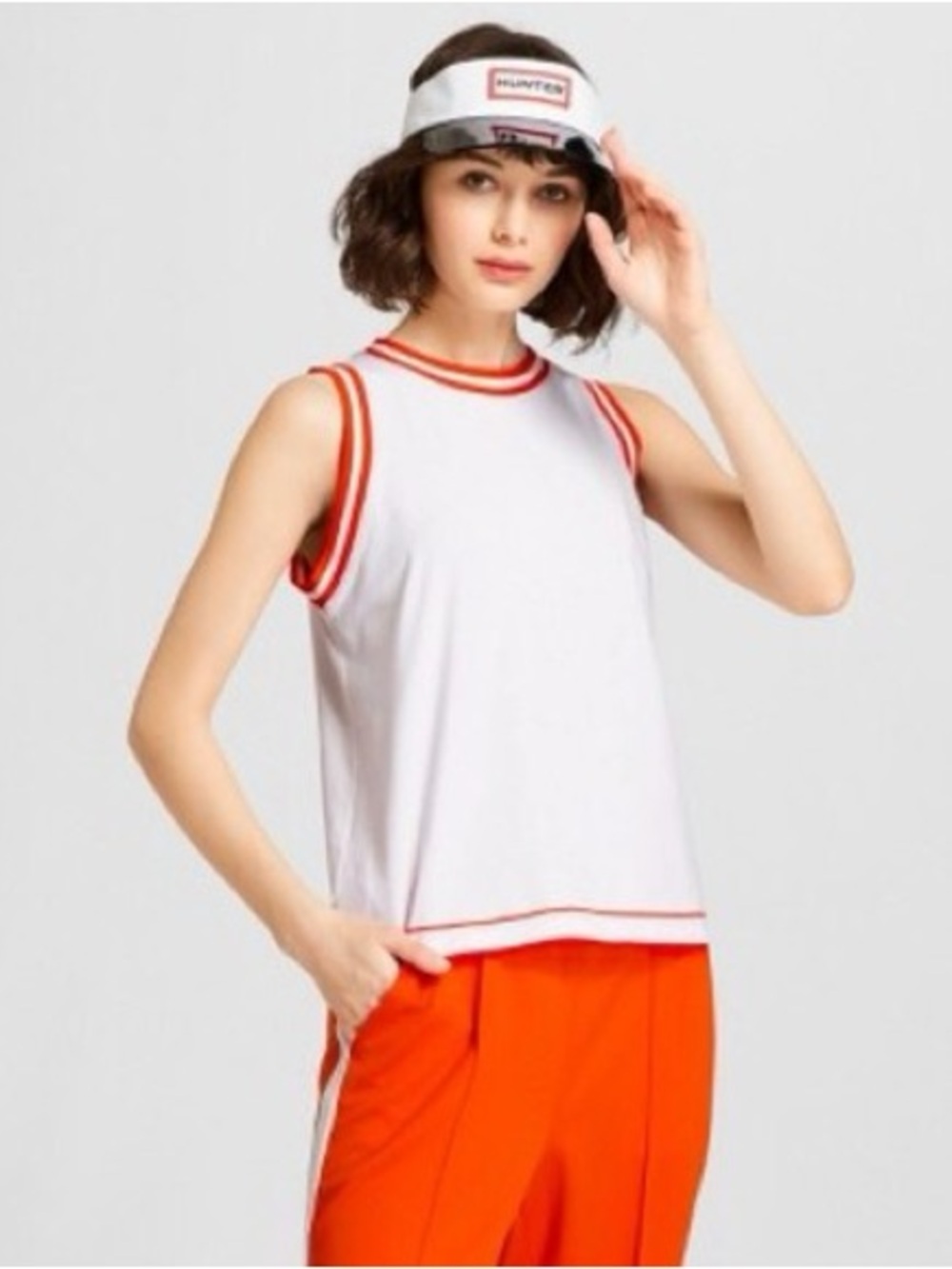 HUNTER Target White & Orange Sleeveless Athletic Tank Size Small